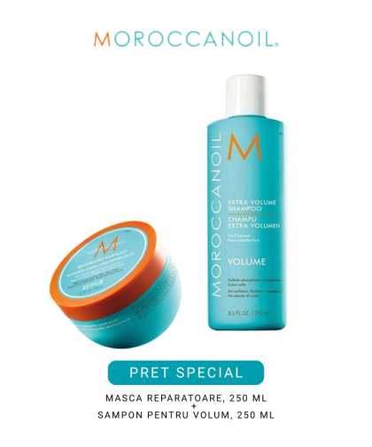 Set de par pentru volum si reparare Moroccanoil Duo Sampon Extra Volume+Masca Restorative 2x250 ml
