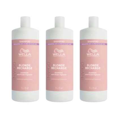 Pachet 3 x Sampon pentru neutralizarea tonurilor de galben Wella Professionals Invigo Blonde Recharge, 1000 ml