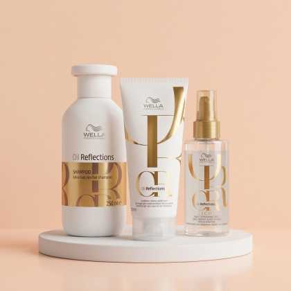 Set pentru par deteriorat Wella Professionals Oil Reflection ( Sampon 250 ml + Balsam 200 ml + Ulei Luminous Light 100 ml)