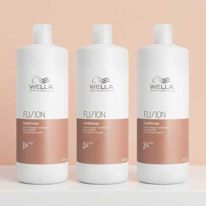 Pachet 3 x Balsam de reparare pentru par deteriorat Wella Professionals Fusion, 1000 ml