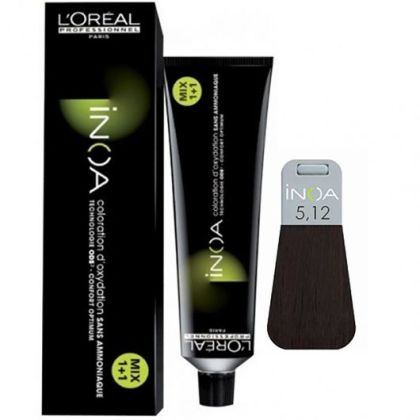 Vopsea de par permanenta L’Oréal Professionnel Inoa 5.12, Saten Deschis Cenusiu Irizat, 60 ml - Abbate.ro