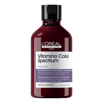 Sampon pentru par vopsit L’Oreal Professionnel Serie Expert Vitamino Color Spectrum Purple, sampon neutralizator a nuantelor galbene nedorite, pentru parul blond & decolorat, 300ml - Abbate.ro