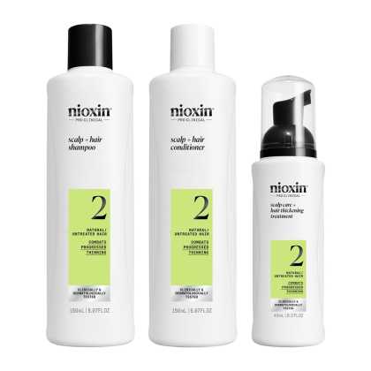 Set produse profesionale de par impotriva ruperii pentru par natural afectat de subtiere avansata Nioxin System 2 Kit, 150 ml + 150 ml + 40 ml