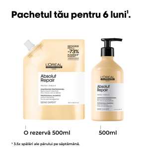 Rezerva sampon pentru par uscat si deteriorat cu proteine de grau & Omega 9, vegan L’Oreal Professionnel Serie Expert Absolut Repair, 500 ml