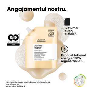 Rezerva sampon pentru par uscat si deteriorat cu proteine de grau & Omega 9, vegan L’Oreal Professionnel Serie Expert Absolut Repair, 500 ml