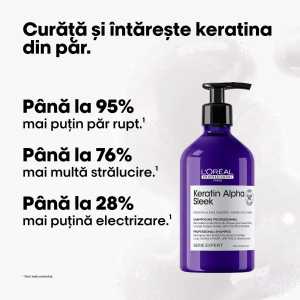 Sampon profesional pentru par matasos L’Oreal Professionnel Serie Expert Keratin Alpha Sleek, 500 ml