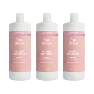 Pachet 3 x Sampon pentru neutralizarea tonurilor de galben Wella Professionals Invigo Blonde Recharge, 1000 ml