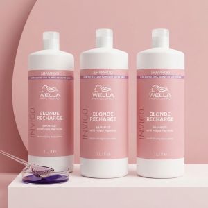 Pachet 3 x Sampon pentru neutralizarea tonurilor de galben Wella Professionals Invigo Blonde Recharge, 1000 ml