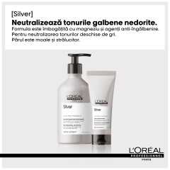 Balsam de par, pentru neutralizarea tonurilor galbene nedorite L’Oreal Professionnel Serie Expert Silver, 200 ml