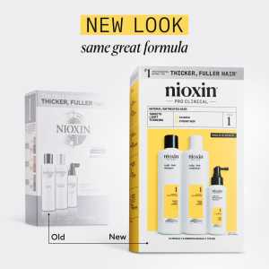 Set produse profesionale de par impotriva ruperii pentru par natural cu aspect usor subtiat Nioxin System 1 Scalp + Hair Kit, 300 ml + 300 ml + 100 ml